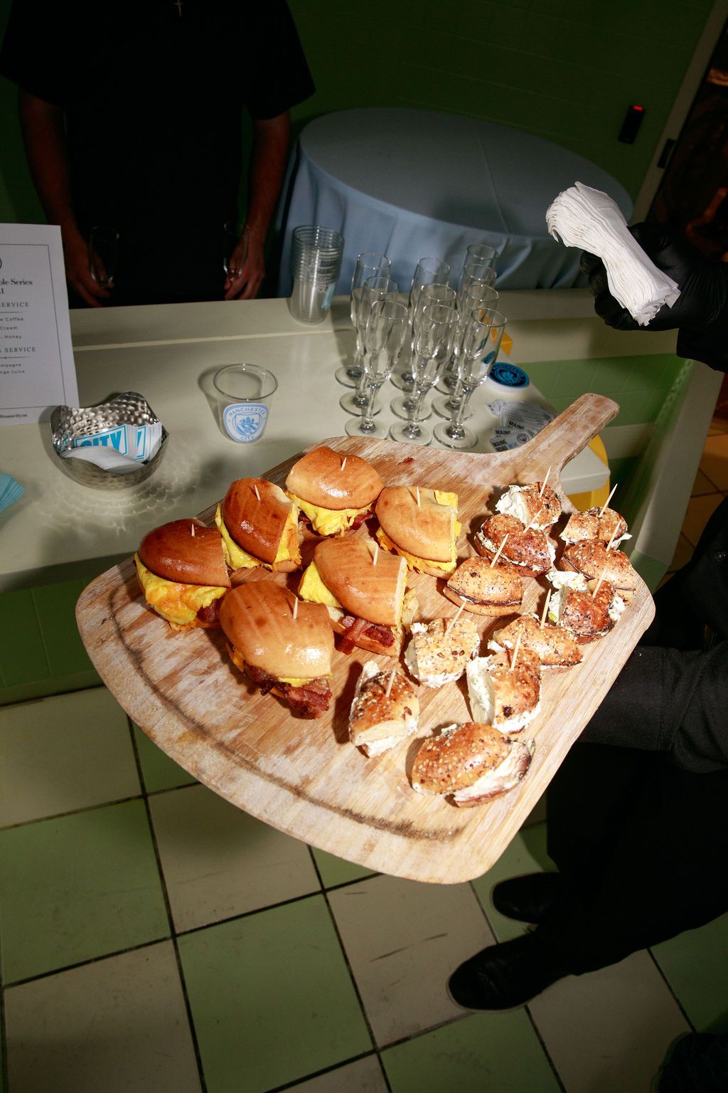Tray of breakfast sandwiches served at the Blue Table Series